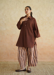 Brown Handblock Printed Cotton Co-ord Set - Dalchini