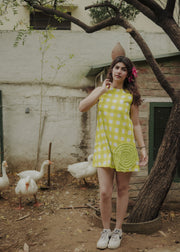 READY TO SHIP: Handblock Checked Cotton Dress - Poppins