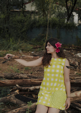 Handblock Checked Cotton Dress - Poppins