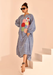 READY TO SHIP: Patch Work On Multi Stripe Block Printed Dress - Meher