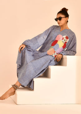 Patch Work On Multi Stripe Block Printed Dress - Meher Kaftaan