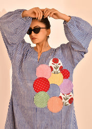 READY TO SHIP: Patch Work On Multi Stripe Block Printed Dress - Meher