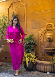 Fuchsia drapped skirt and shirt - Midnight Gulab