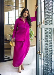 Fuchsia drapped skirt and shirt - Midnight Gulab