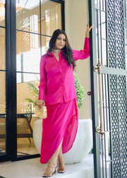 Fuchsia drapped skirt and shirt - Midnight Gulab