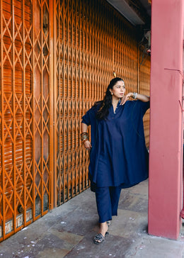 Blue Cotton Kurta Co-ord set - Neeli