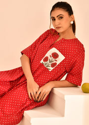 READY TO SHIP: Red Polkadot Hand Block Printed Short Dress - Pocket Bloom