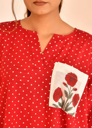 READY TO SHIP: Red Polkadot Hand Block Printed Short Dress - Pocket Bloom