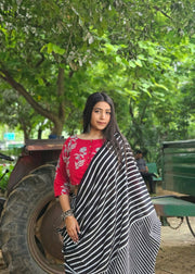 Black Stripe Cotton Sari - Ragini