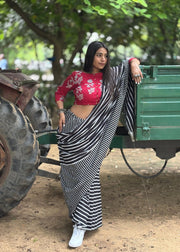Black Stripe Cotton Sari - Ragini