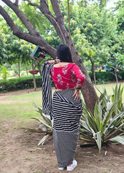 Black Stripe Cotton Sari - Ragini