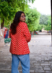 Red Heart Block Printed Blazer - Royal Romance