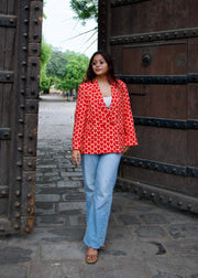 Red Heart Block Printed Blazer - Royal Romance