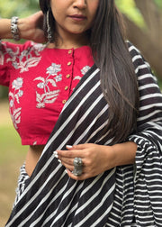 READY TO SHIP: Magenta Block Printed Blouse With Buta - Surkh