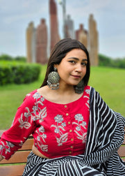 READY TO SHIP: Magenta Block Printed Blouse With Buta - Surkh