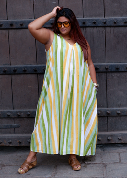Multi stripe V Neck Dress - Tutti-Frutti